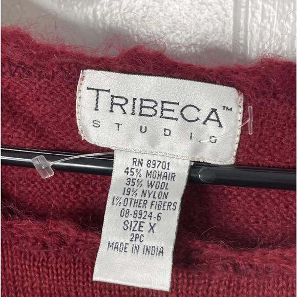 Mohair Wool Floral Embroidered Sweater Sz L Red Cottagecore Romantic Vintage Y2K - Picture 3 of 8